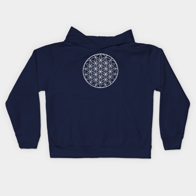 Flower of Life Mandala Silver Kids Hoodie by Teenugs